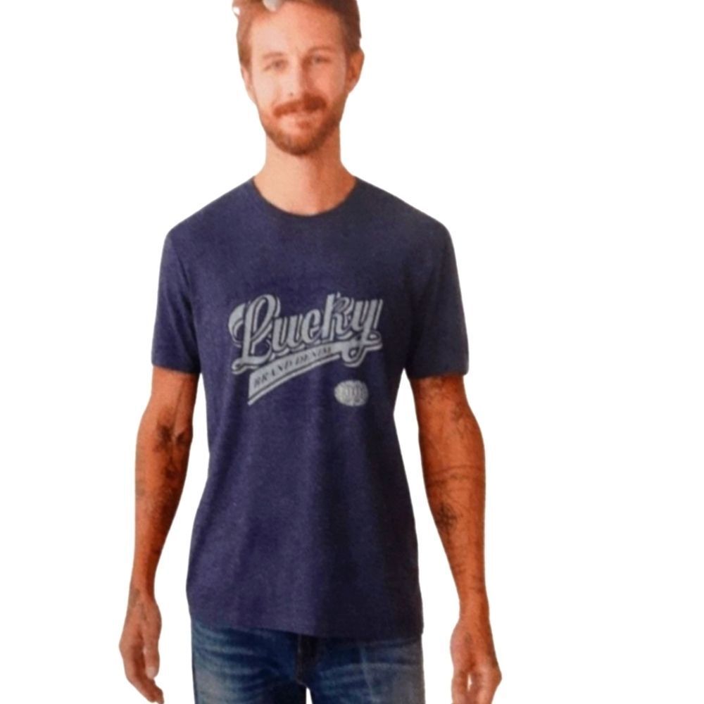 Lucky Brand Tee Graphic Logo Peacock Blue Sz L New